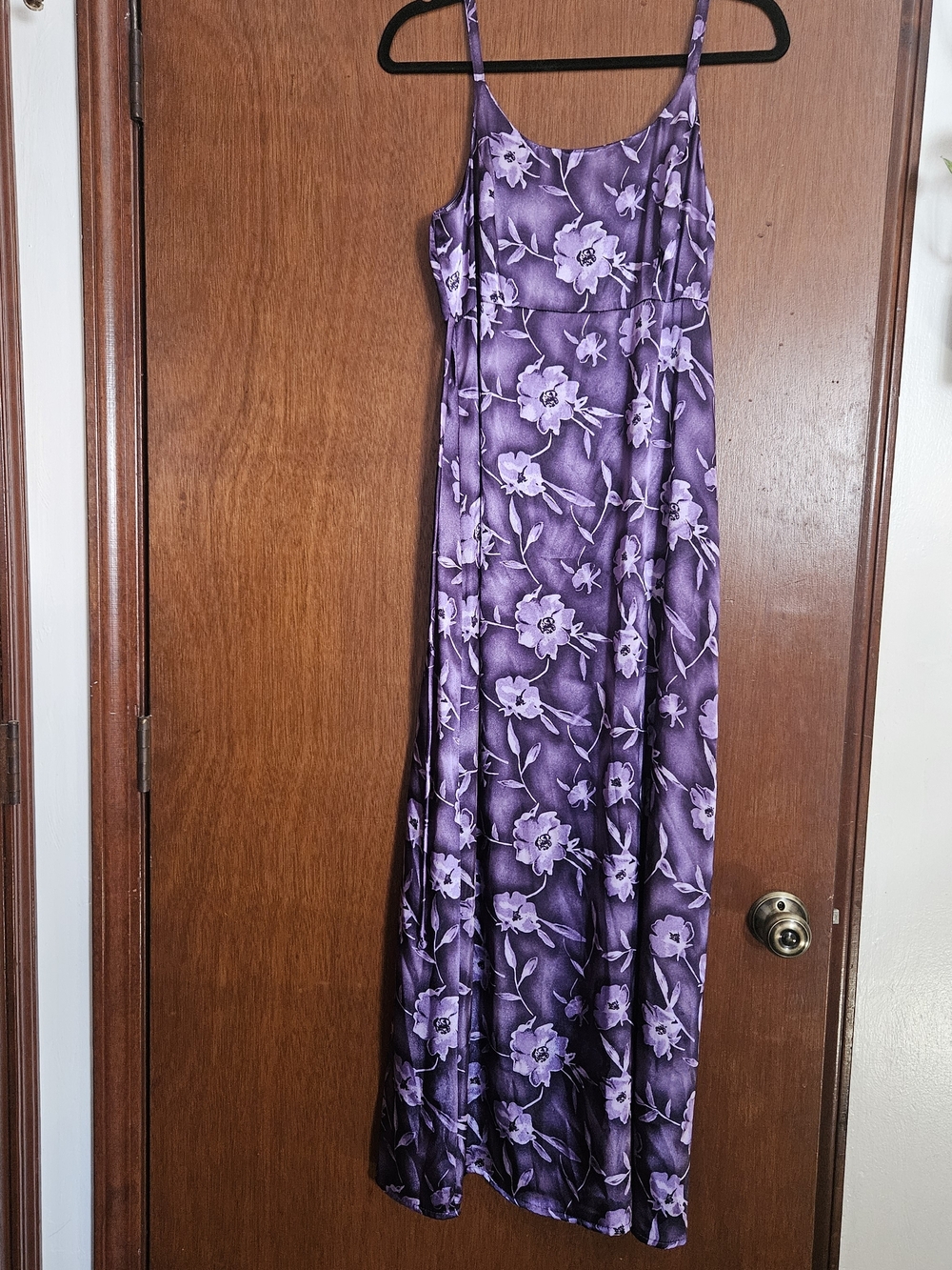 Purple Floral Slip Maxi Dress with Spaghetti Straps